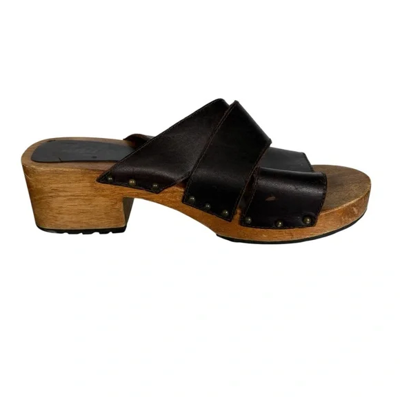 Y2K Candies wooden leather strappy clogs shoes size 10 - Picture 3 of 9